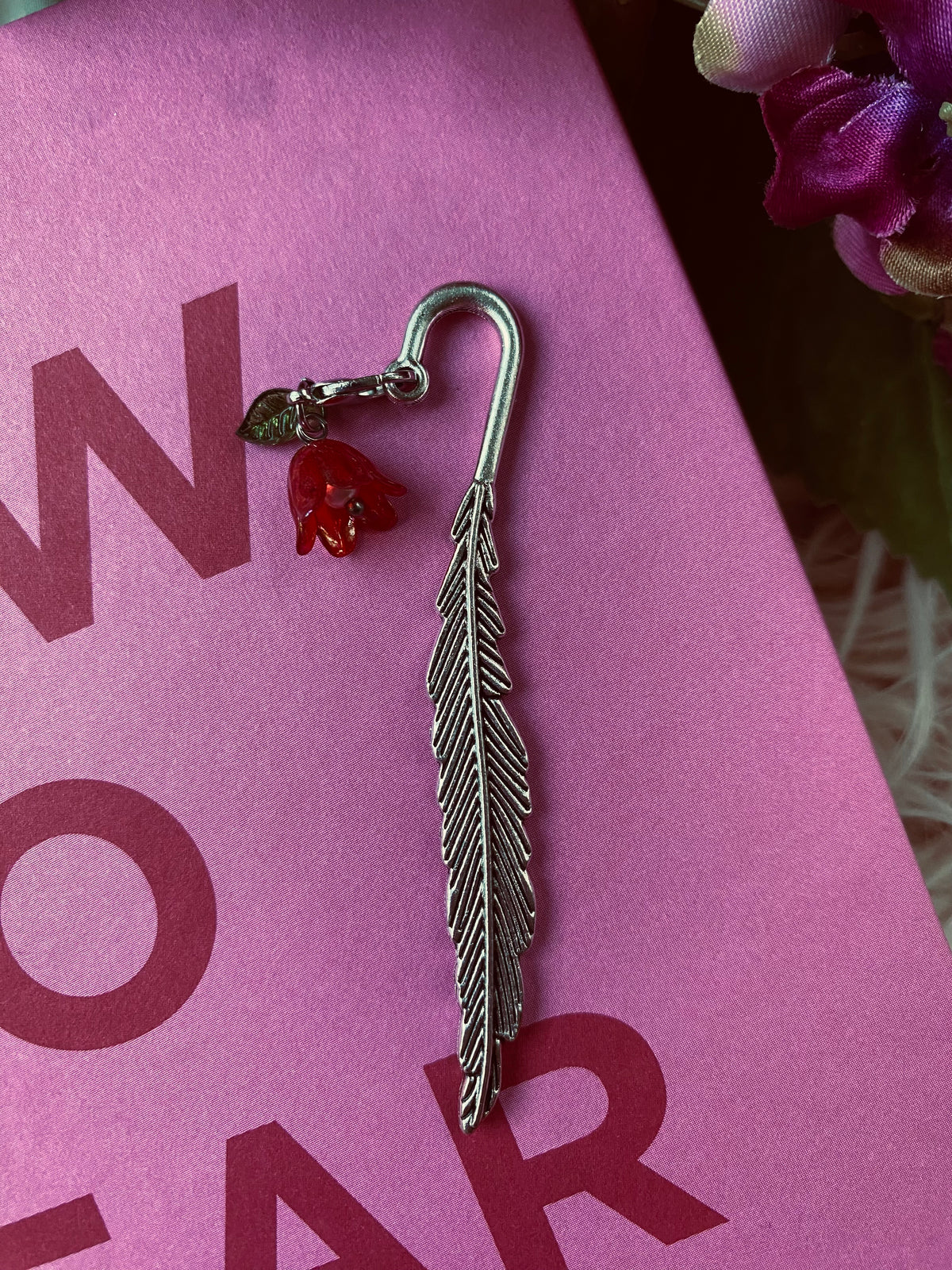 Scarlet Blossom Feather Bookmark