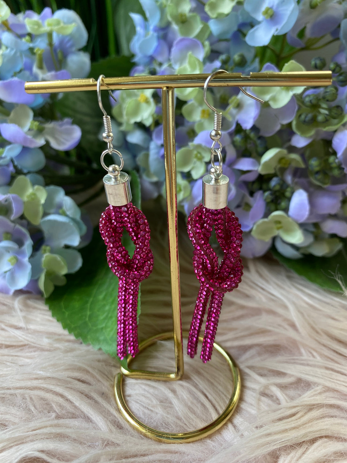 Fuchsia Sparkle Knot Earrings